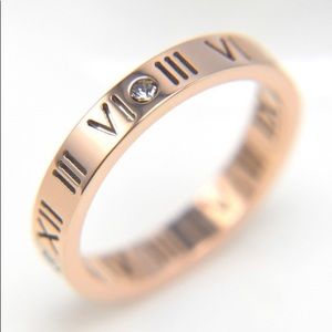 Roman Numeral Rose Gold Plated Stainless Steel & CZ